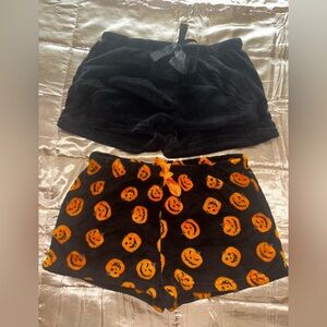 Pillow Talk Halloween Pumpkin and Black Fleece Shorts Set